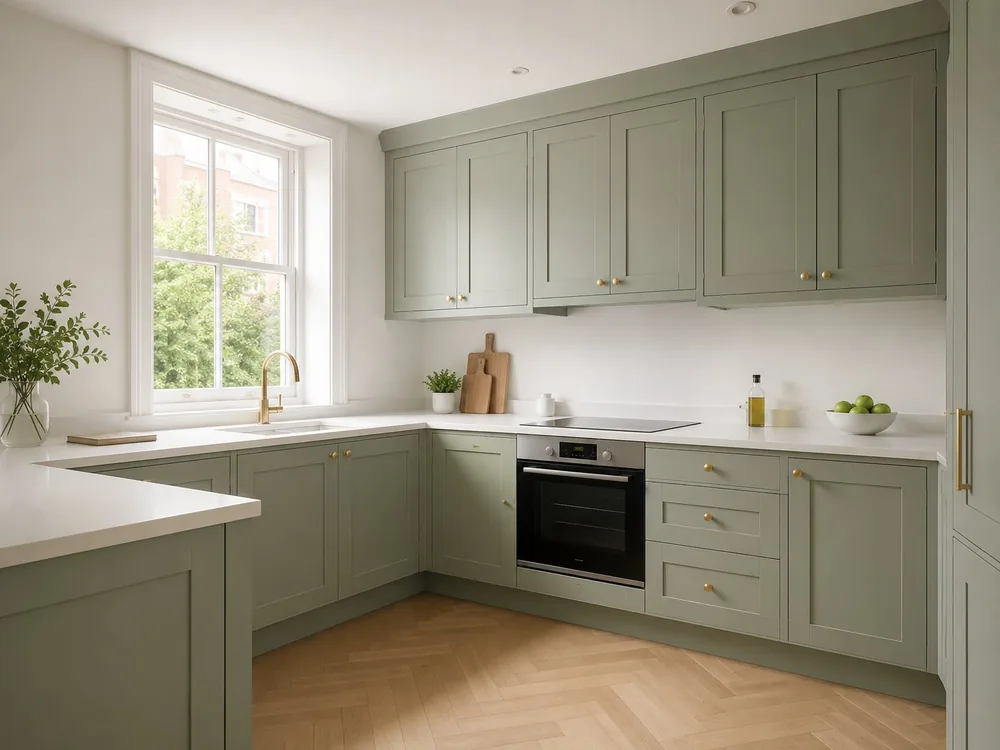 Kitchen with freshly painted cabinetry