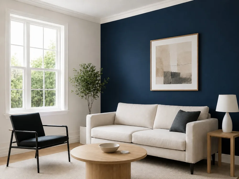 Living room with a painted bronze feature wall